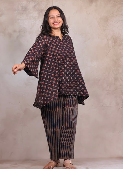 Black Ajrakh Handblock Printed Co-ord Set (Pure Cotton ) | Looms & Tassels