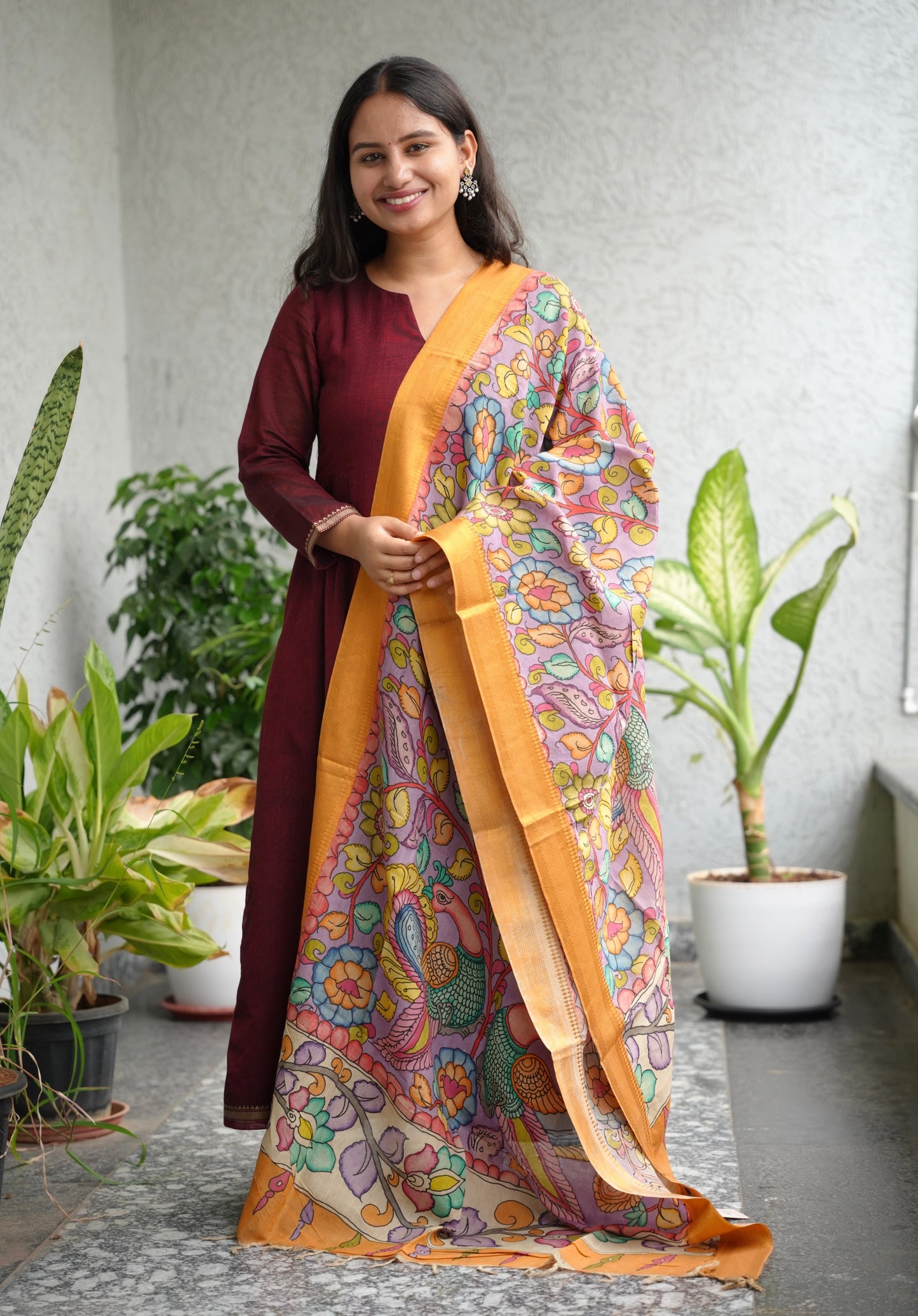 Pen Kalamkari chennur silk duppata