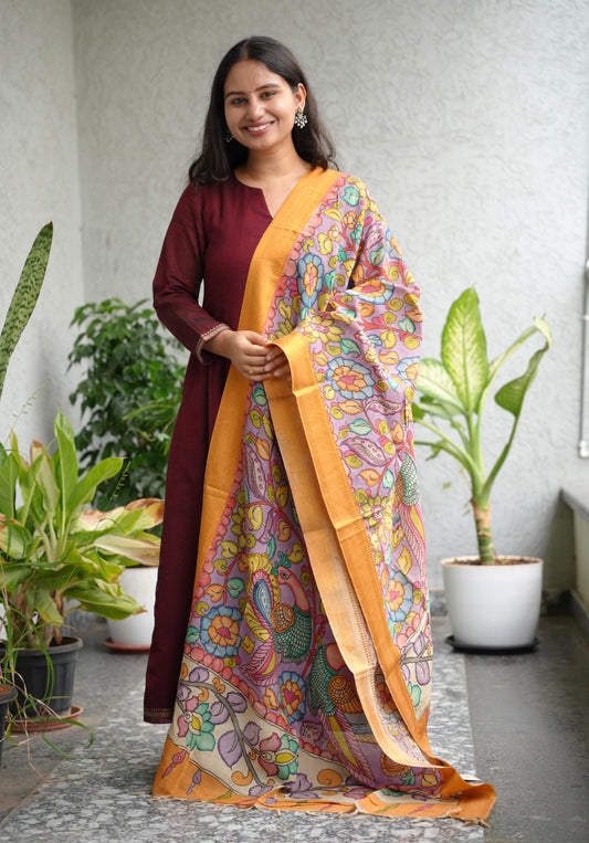 Pen Kalamkari chennur silk duppata