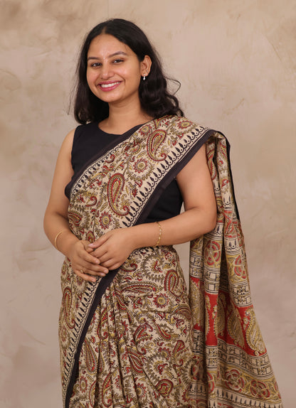 Hand Block Printed Kalamkari Chennur Silk Saree