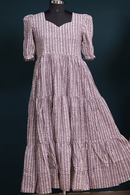 Grey Bagru pure cotton frock