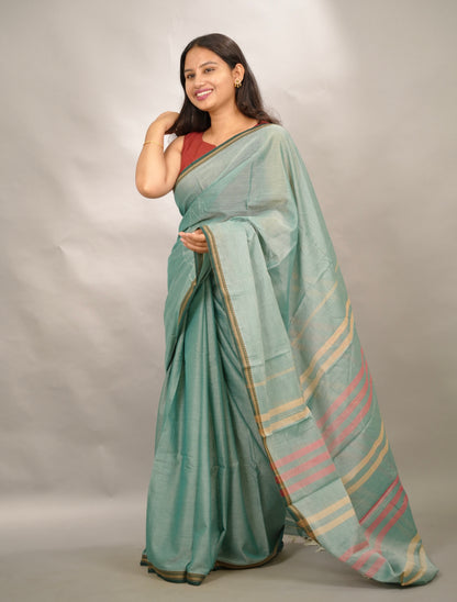 Sea green Narayanpet Cotton Saree | Looms & Tassels