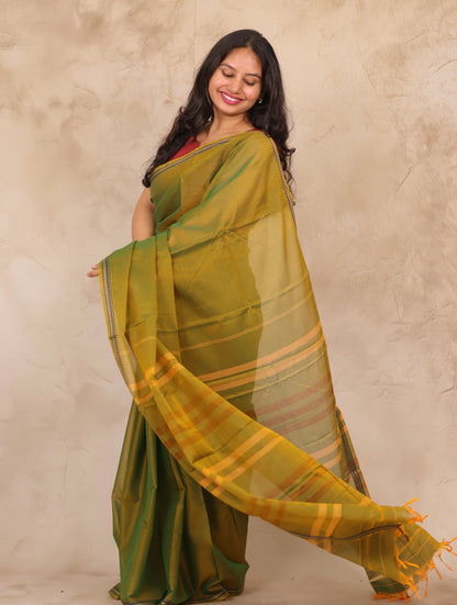 Pachi Green Narayanpet Cotton Saree | Looms & Tassels