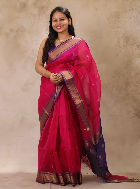 Pink Handloom Maheswari Silk Cotton Sarees | Looms & Tassels