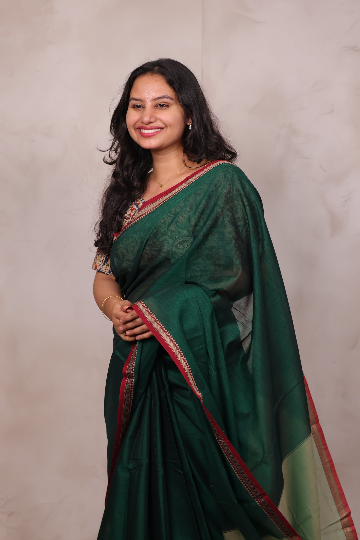 Bottle Green Narayanpet Cotton Saree | Looms & Tassels