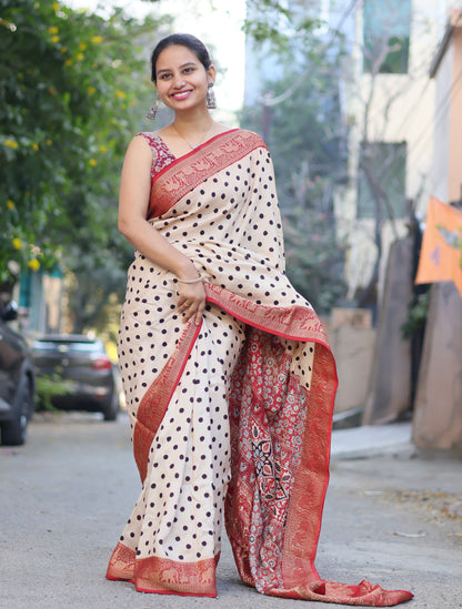 Ajrakh Dola Silk Saree