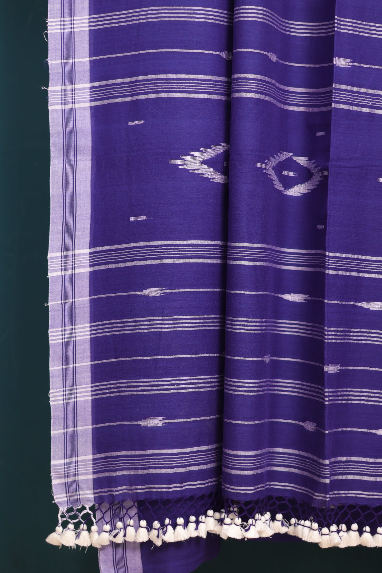 Blue Pure Handwoven Malai Cotton Saree with Butta Weaving border