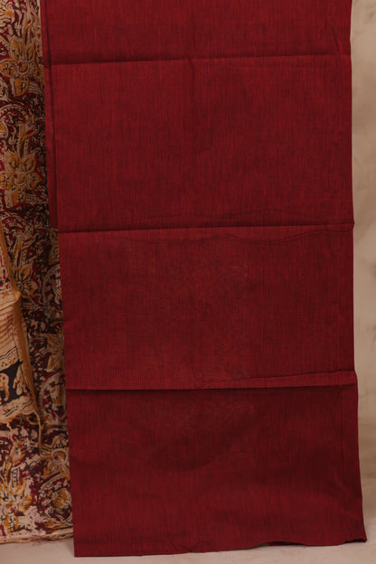 Hand Block Printed Kalamkari Unstitched 3pc Suit Set