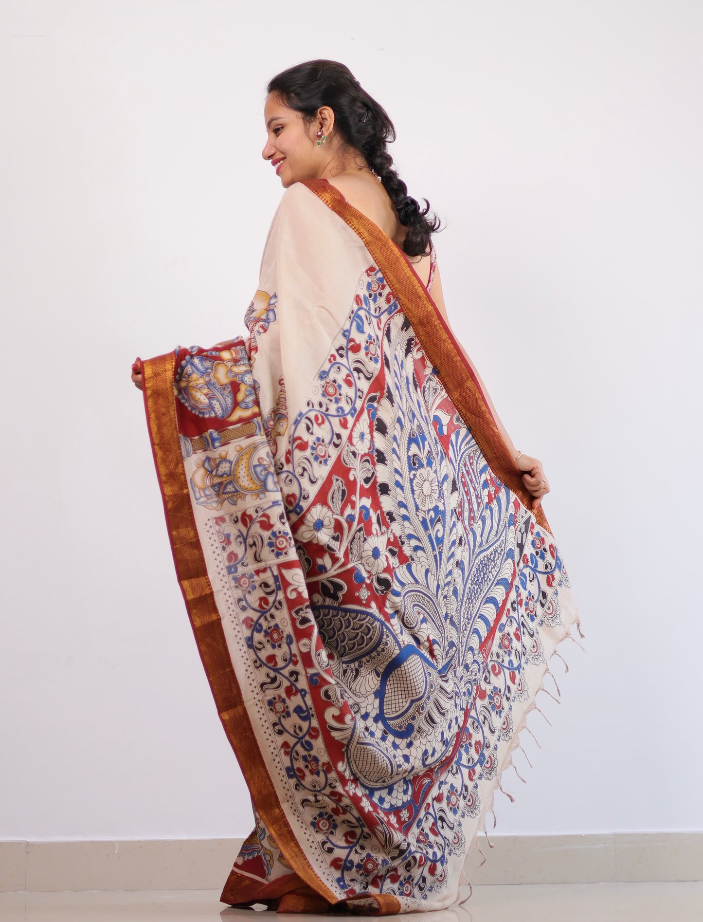 Nizam Border Kalamkari Silk Saree