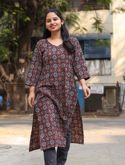 Ajrakh Hand Block Printed Kurti | Looms & Tassels