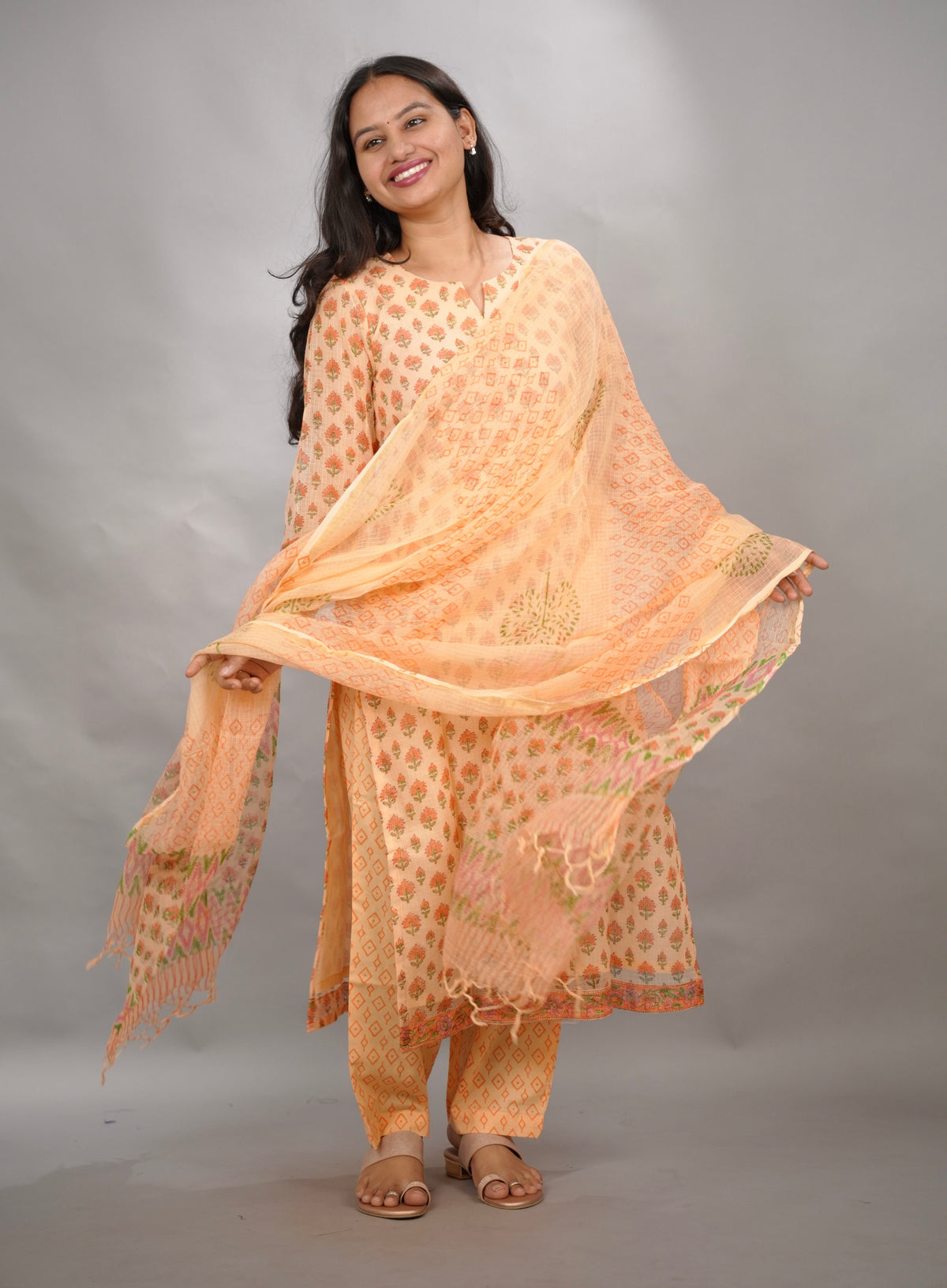 Handblock printed kota 3 piece suit (stitched)| Looms & Tassels