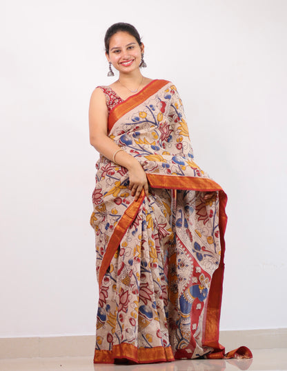 Nizam Border Kalamkari Silk Saree