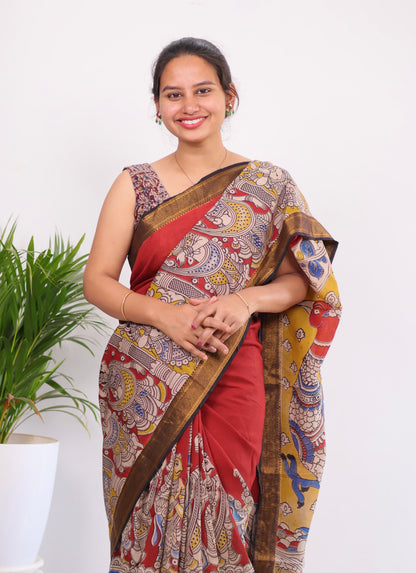 Nizam Border Kalamkari Silk Saree