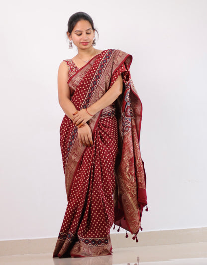 Ajrakh Dola Silk Saree