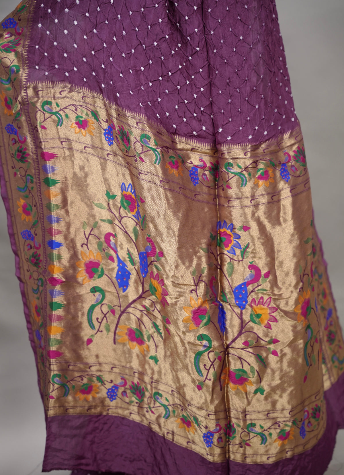 Handcrafted Bandhani Paithani Dola Silk Saree | Looms & Tassels