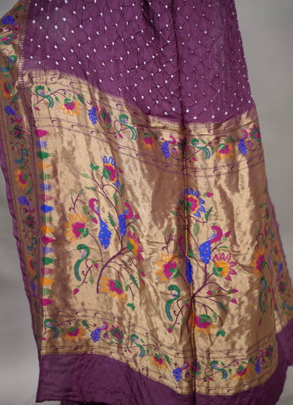 Handcrafted Bandhani Paithani Dola Silk Saree | Looms & Tassels
