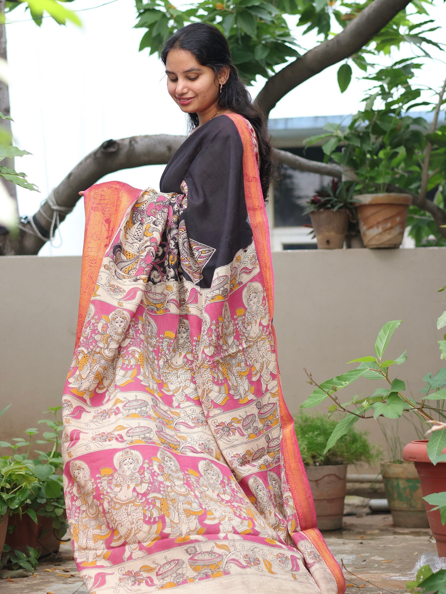 Kanchi border Kalamkari chennur silk saree