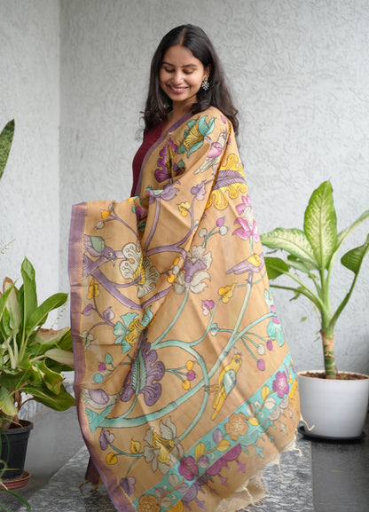 Pen Kalamkari Mangalagiri silk Dupatta