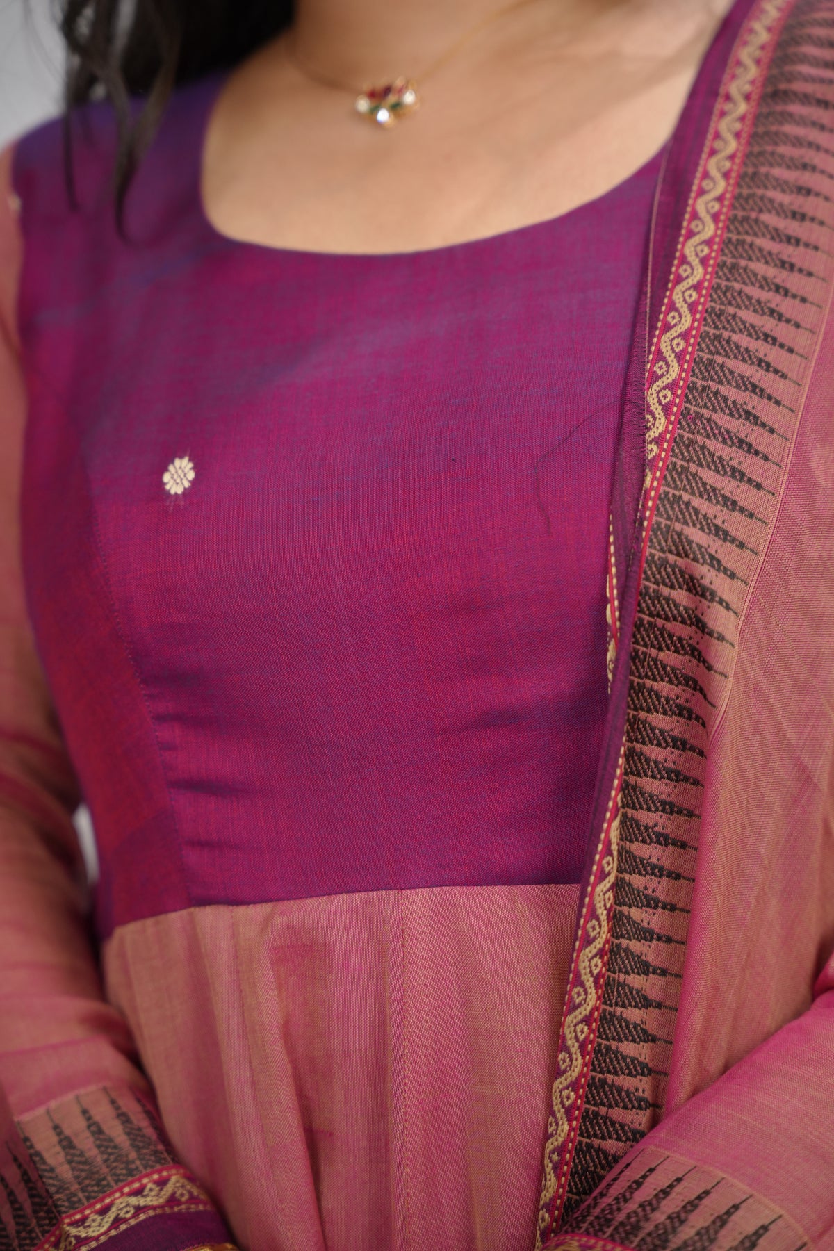 Duel shade Narayanpet Cotton Anarkali Dress with Narayanpet Dupatta | Looms & Tassels