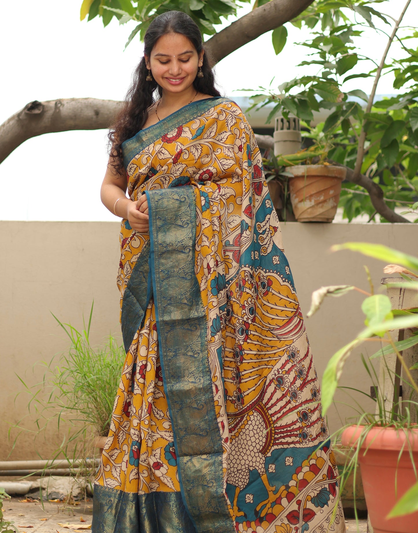 Kanchi border Kalamkari chennur silk saree