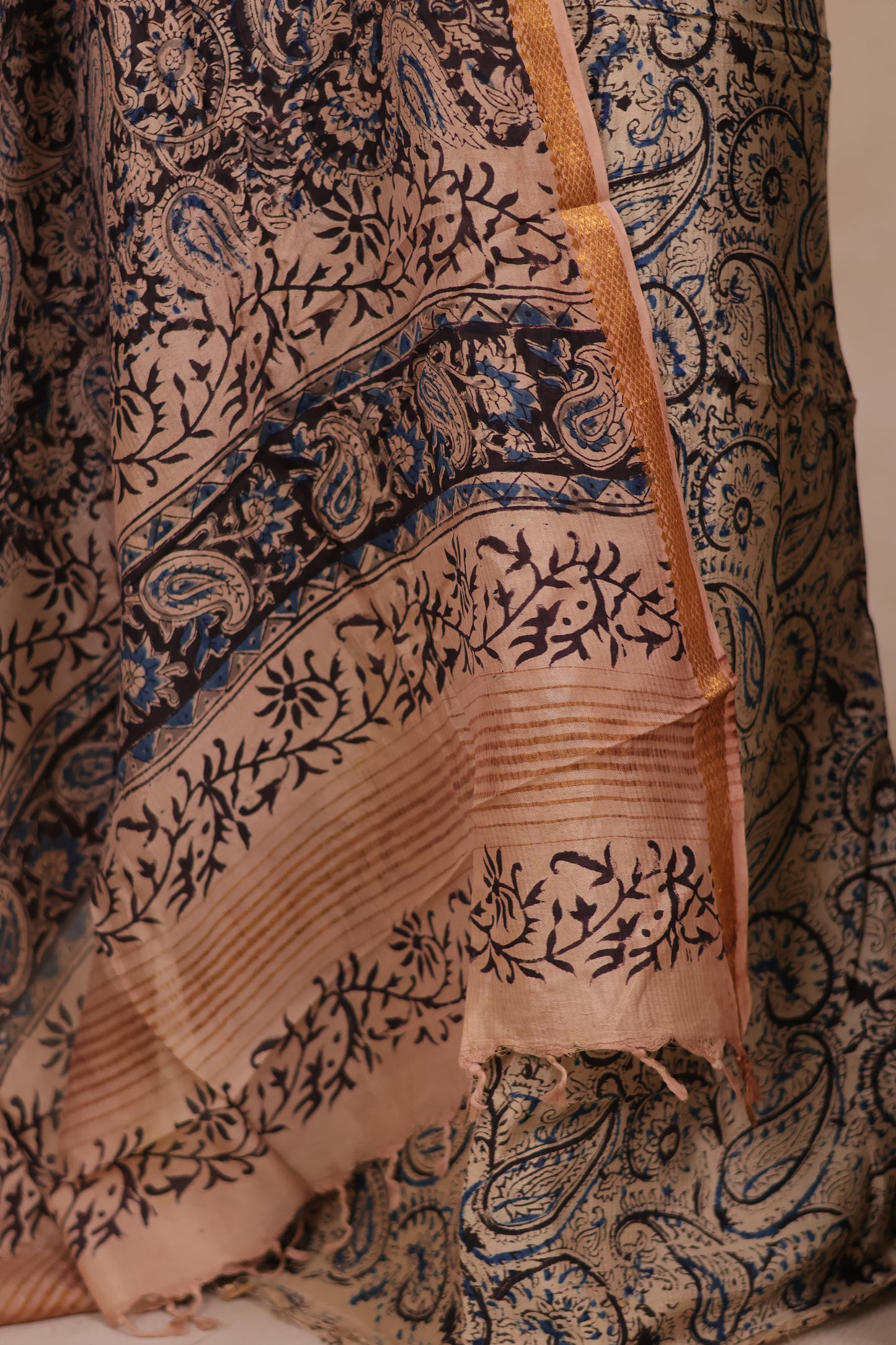 Hand Block Printed Kalamkari Unstitched 3pc Suit Set