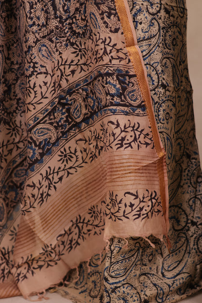 Hand Block Printed Kalamkari Unstitched 3pc Suit Set