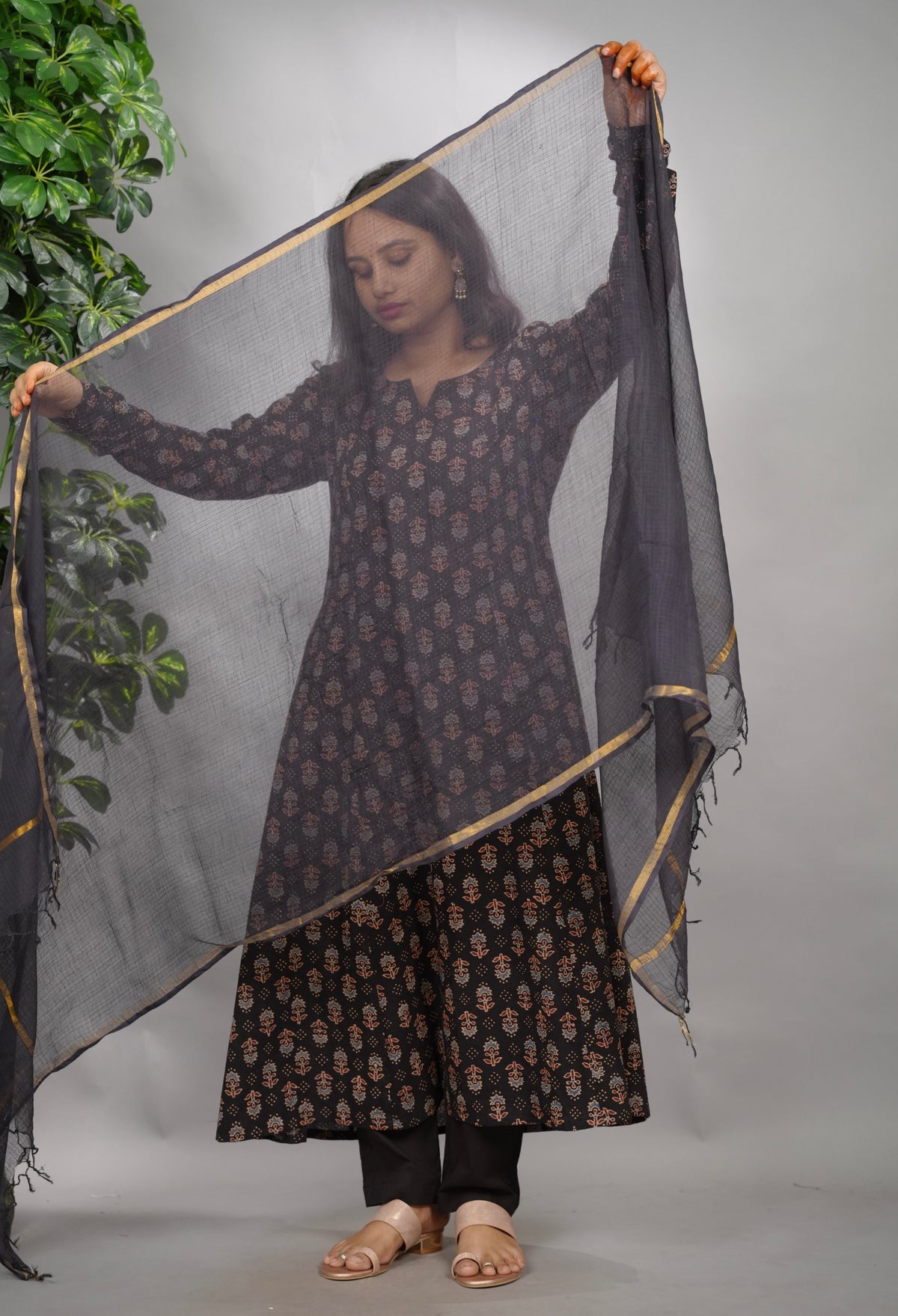 Black Plain Kota Doria Dupatta