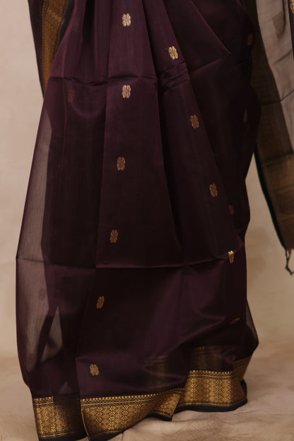 Chocolate Brown Handloom Maheswari Silk Cotton Sarees | Looms & Tassels