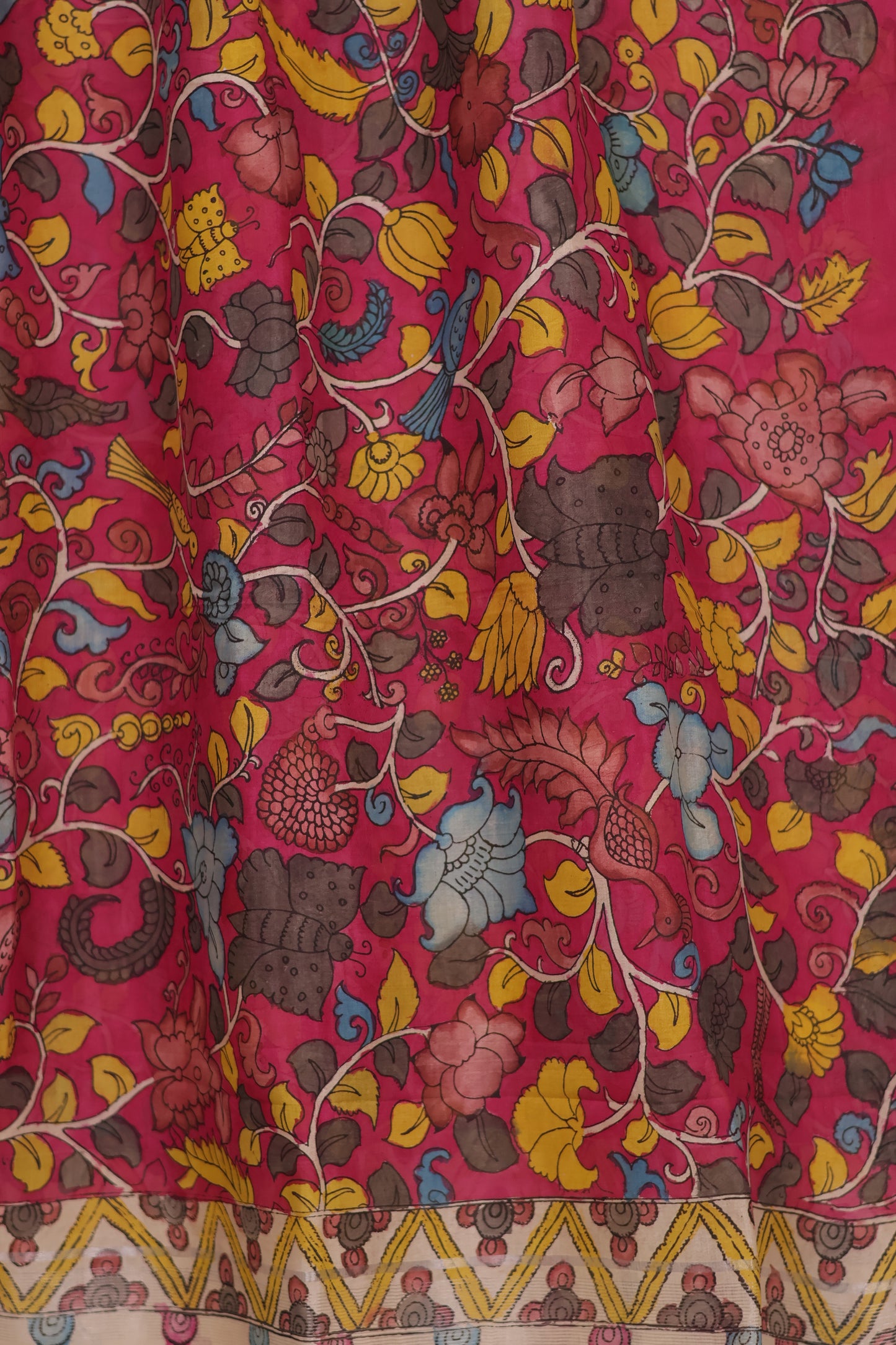 Pink Pen Kalamkari Mangalagiri silk Dupatta