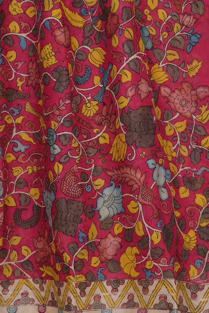 Pink Pen Kalamkari Mangalagiri silk Dupatta