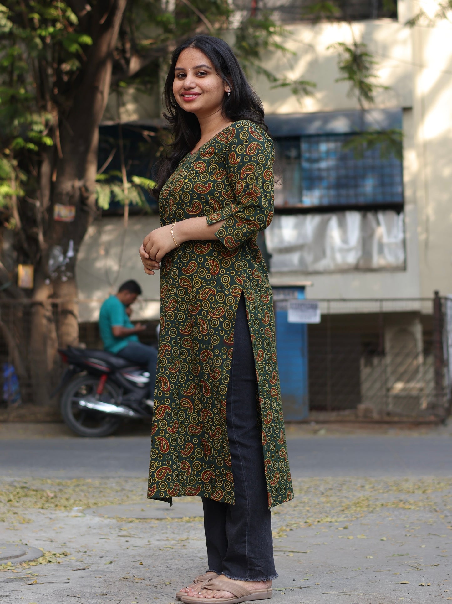 Green Ajrakh Hand Block Printed Kurti