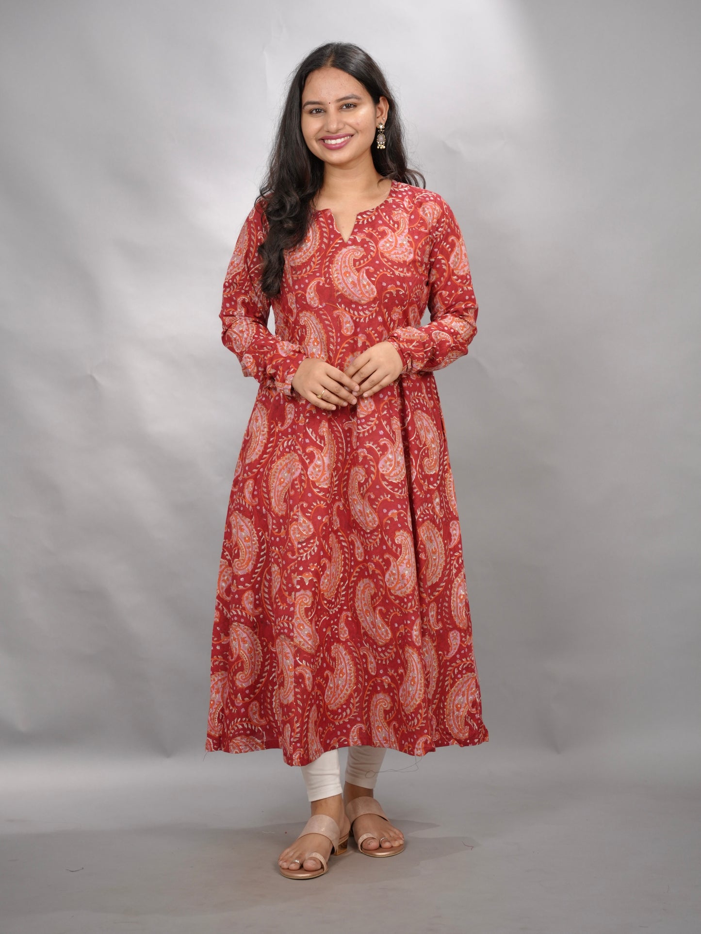 Maroon Pure Mul Cotton Kali Kurta  | Looms & Tassels