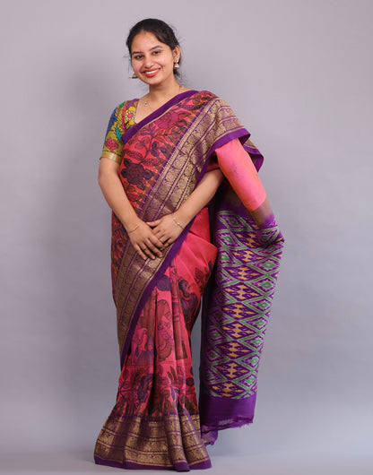 Kanchi Pattu Hand Painted Pen Kalamkari Saree