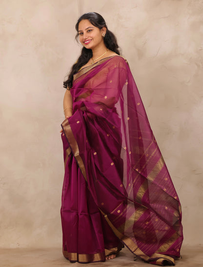 Magenta Handloom Maheswari Silk Cotton Sarees | Looms & Tassels