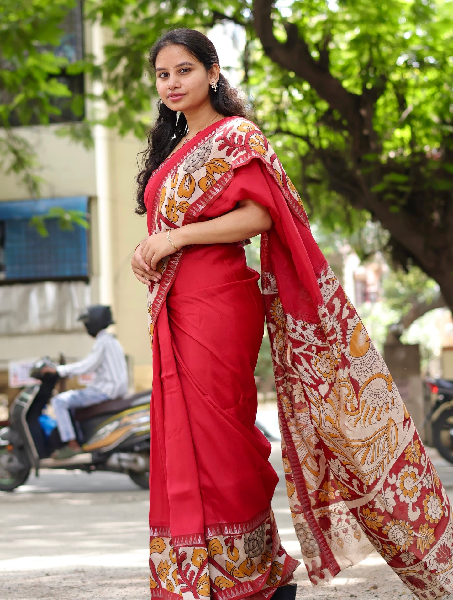 Gap Border Kalamkari dyeing premium Chennur silk saree