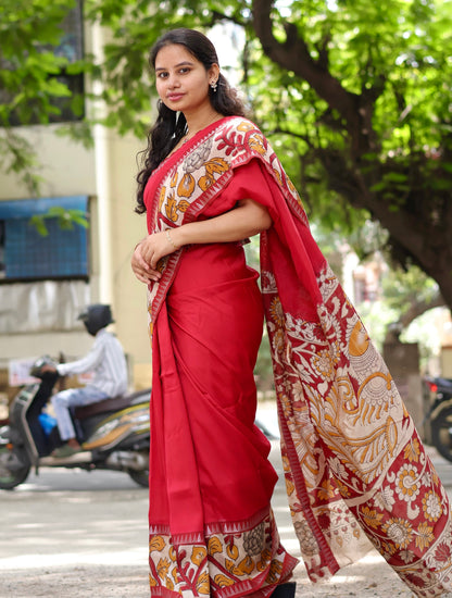 Gap Border Kalamkari dyeing premium Chennur silk saree