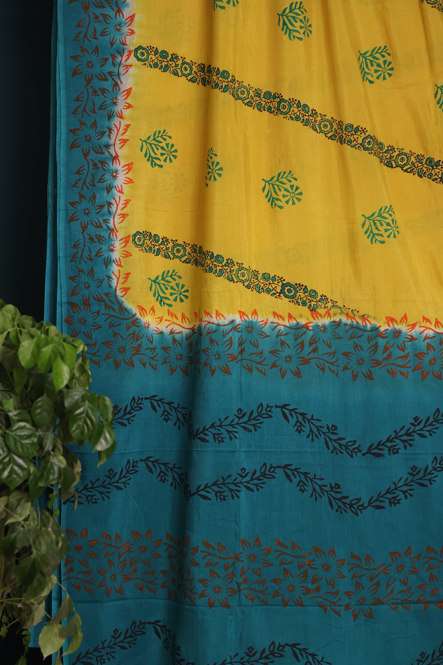 Hand dyeing premium chennur silk with block prints saree