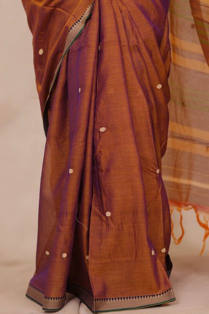 Mustard Narayanpet Cotton Saree With Butta Weaving | Looms & Tassels