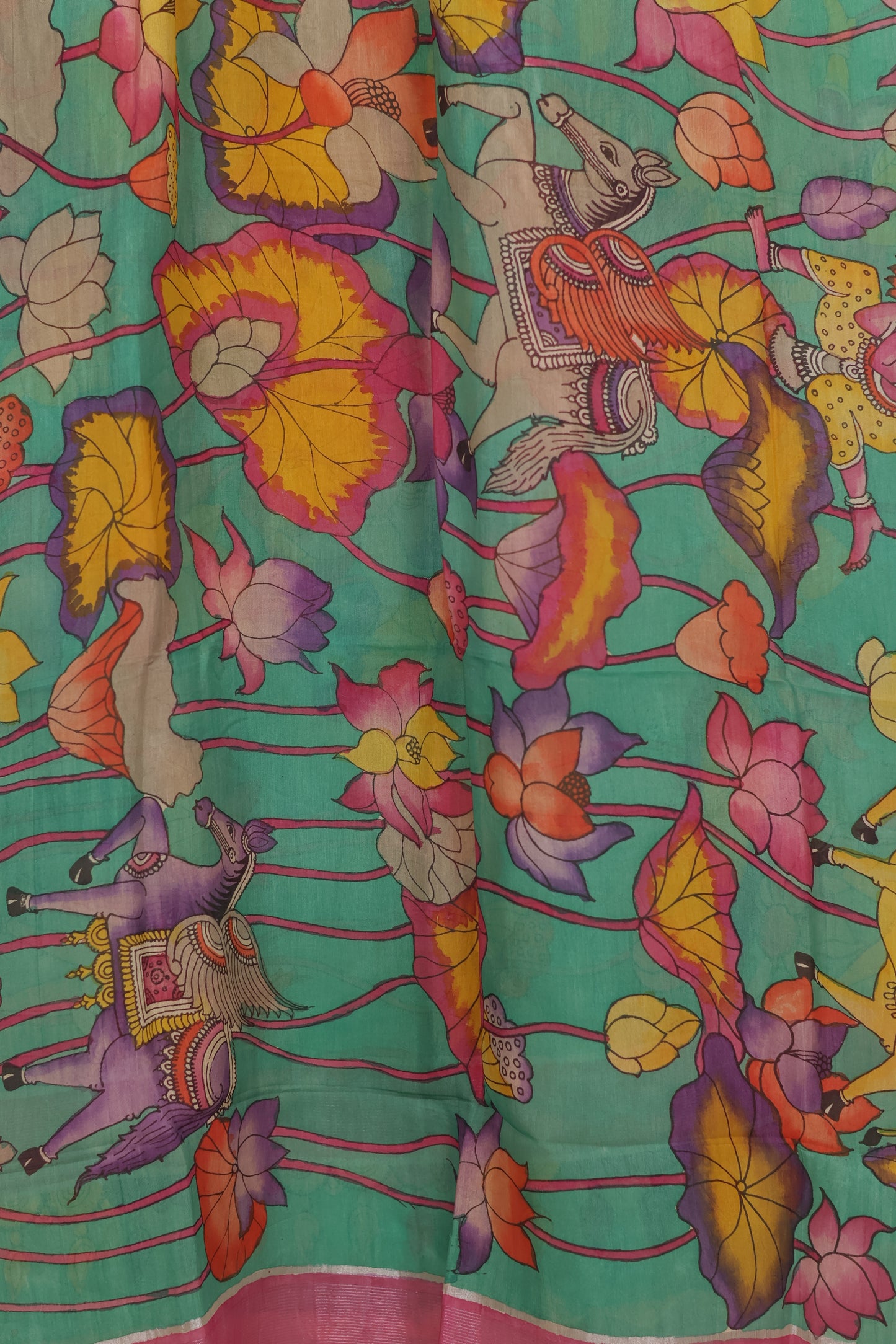 Sea Green Pen Kalamkari Mangalagiri silk Dupatta