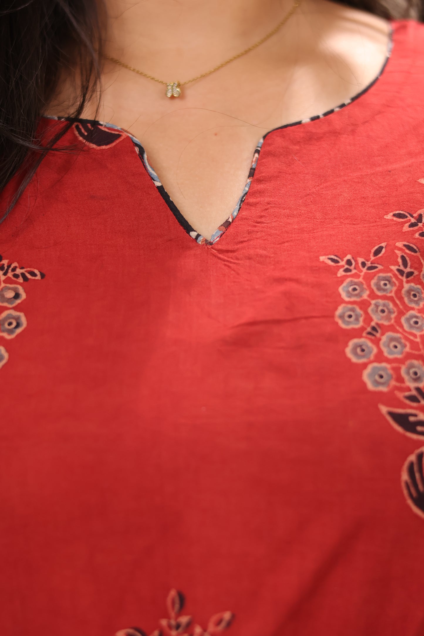 Red Ajrakh Handblock Printed Kali Kurti Co-ord Set (Pure Cotton ) | Looms & Tassels
