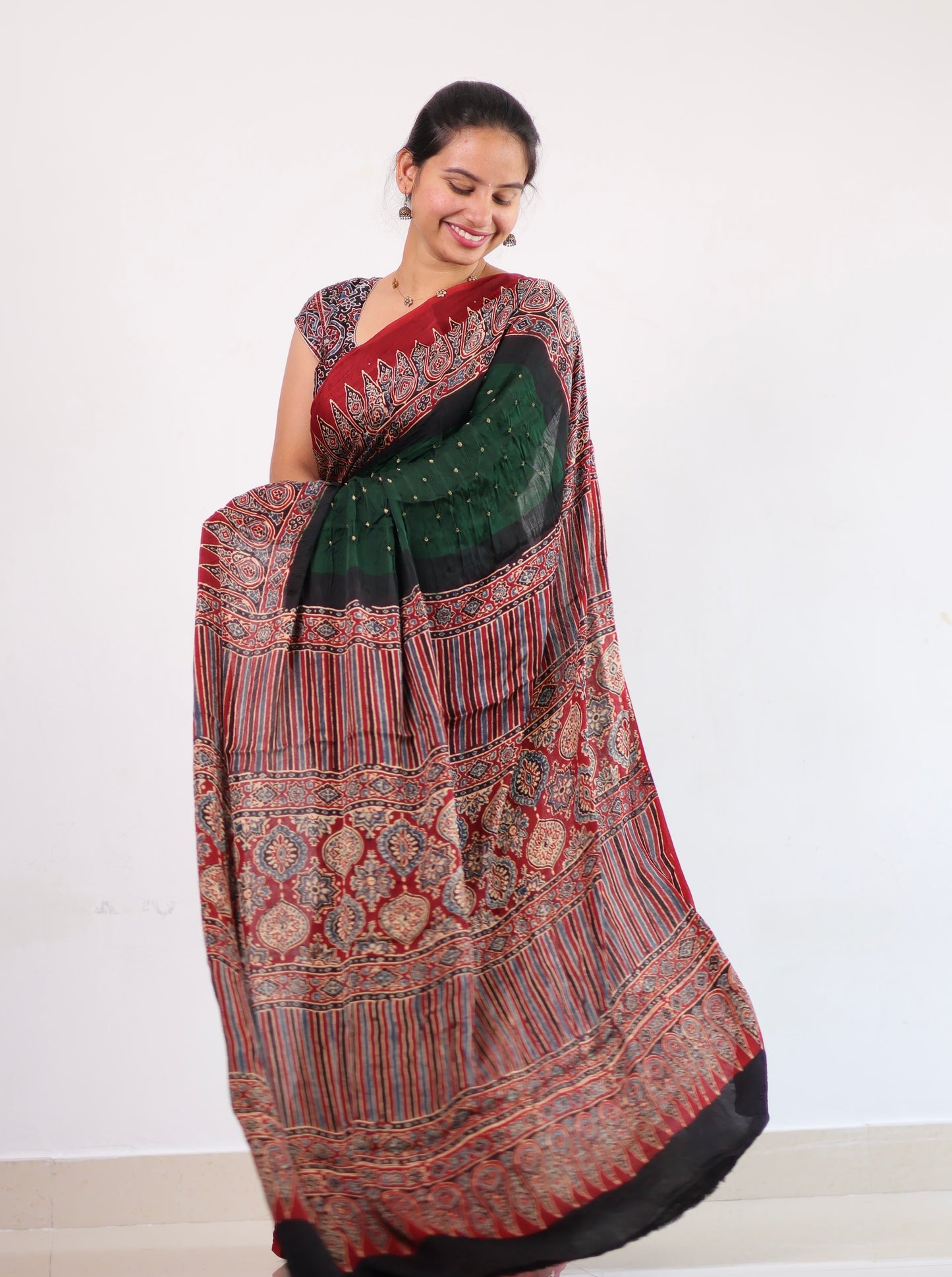 Ajrakh Bandhej Modal Silk Saree