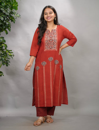 Maroon Ajrakh Pattern Hand Block printed Kurti | Looms & Tassels