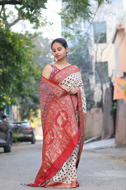 Ajrakh Dola Silk Saree