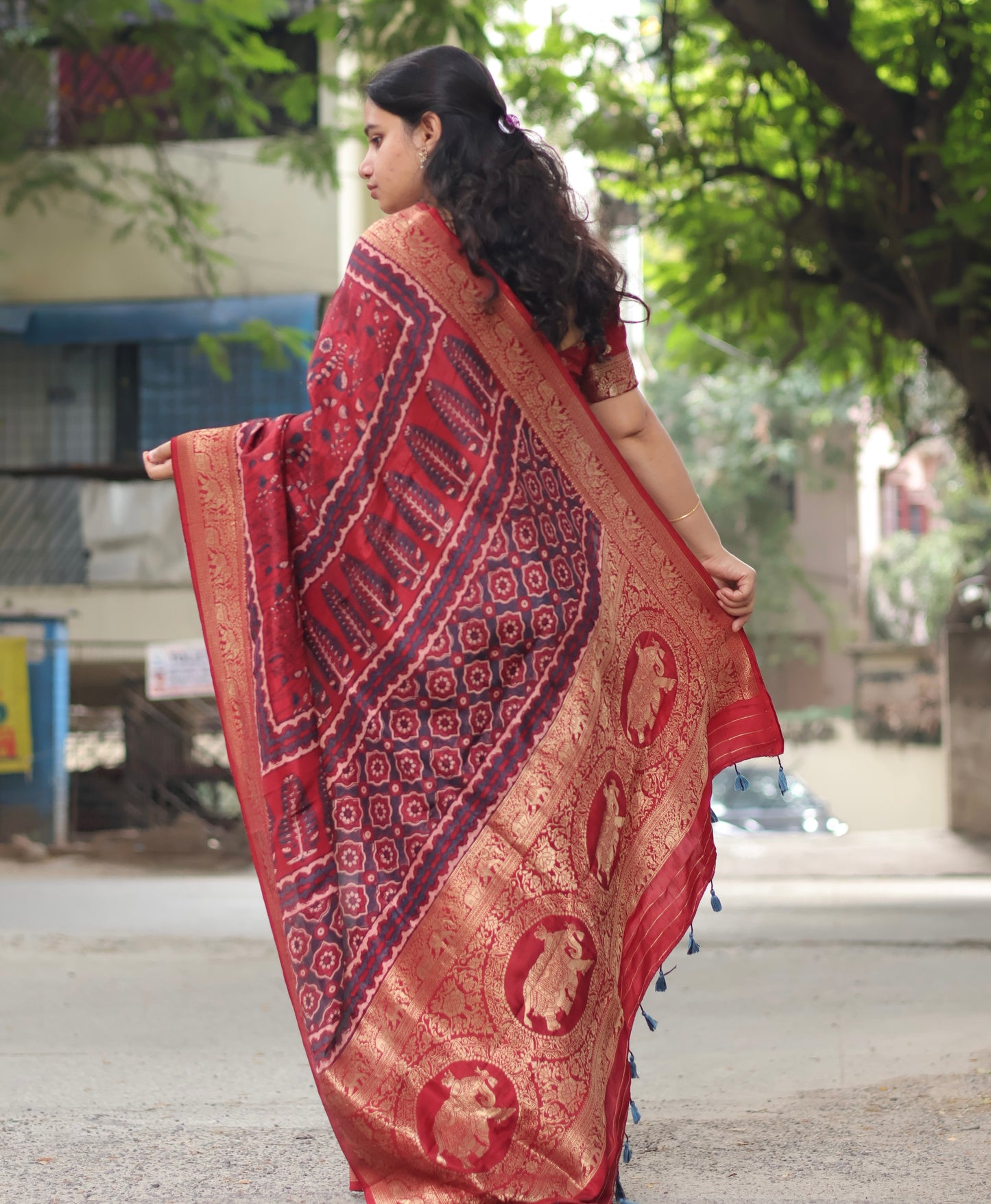 Maroon Ajrakh Dola Silk Saree