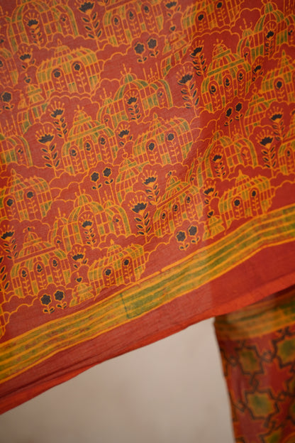 Ajrakh Hand Block Printed Cotton Saree | Looms & Tassels