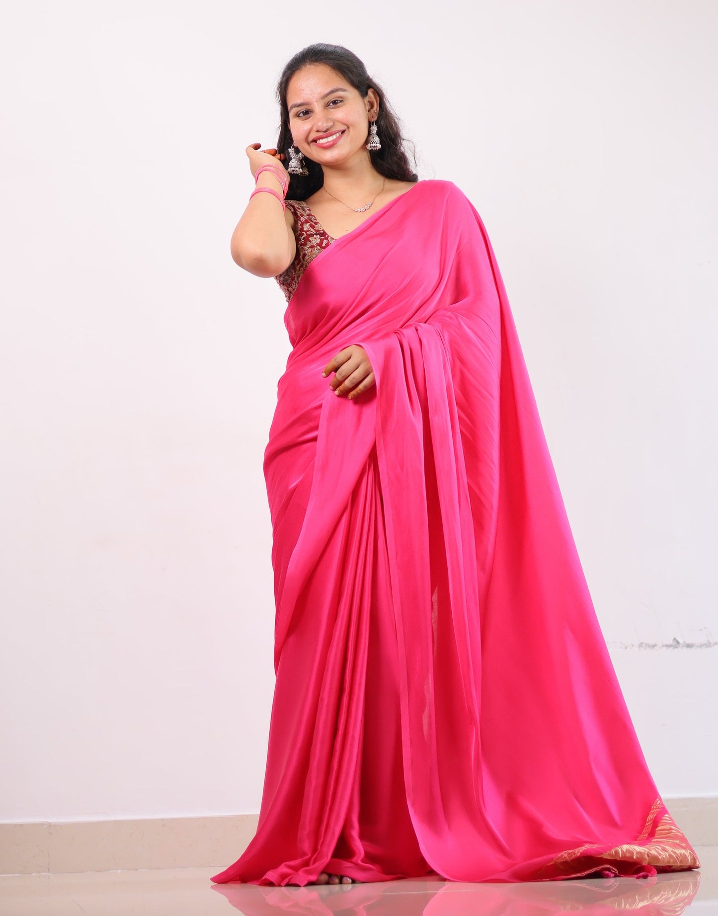 Pink Plain Modal Silk Saree