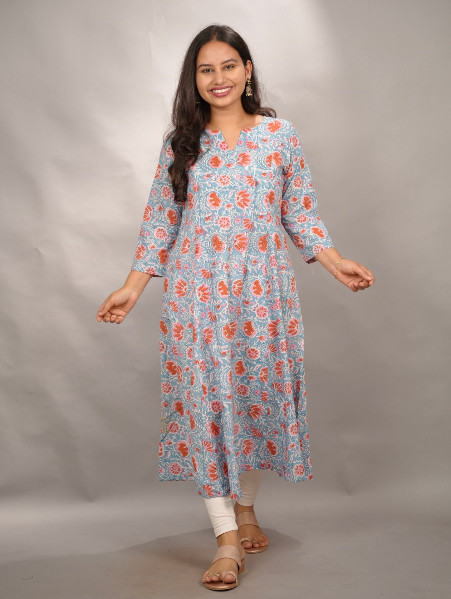 Ice Blue Pure Mul Cotton Kali Kurta  | Looms & Tassels