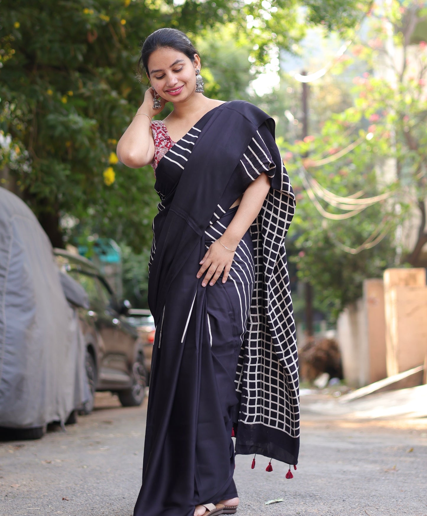 Black Ajrakh Modal Silk Saree