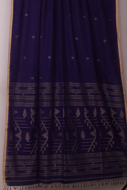 Blue Pure Handwoven Jamdhani Malai Cotton Saree