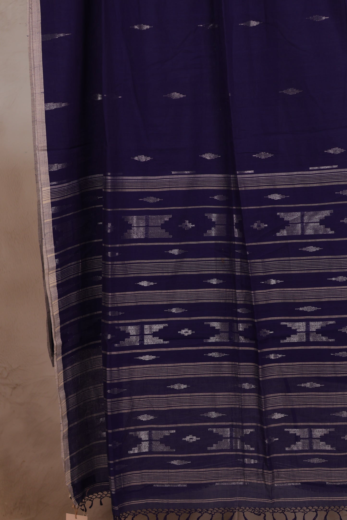 Blue Pure Handwoven Jamdhani Malai Cotton Saree with silver tissue weaving